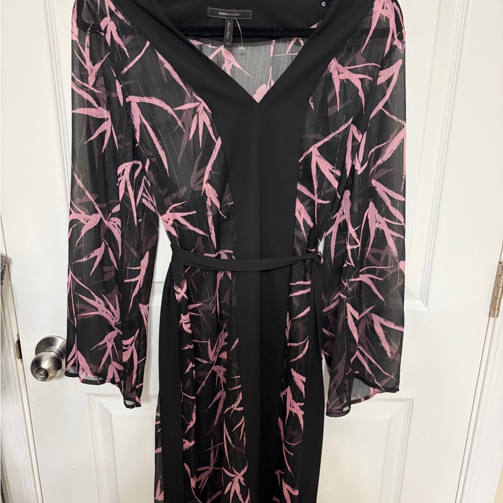 Black and Pink Sheer Long Sleeve Dress